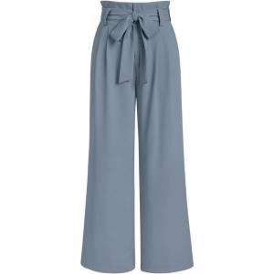 imageLILLUSORY Wide Leg Dress Pants Womens Paperbag High Waisted Business Casual Trousers with Removable BeltDusty Blue