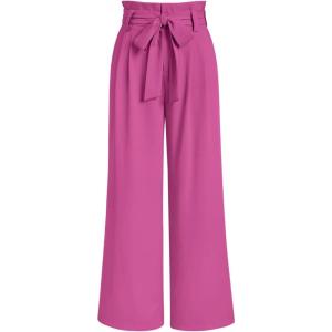 imageLILLUSORY Wide Leg Dress Pants Womens Paperbag High Waisted Business Casual Trousers with Removable BeltHot Pink