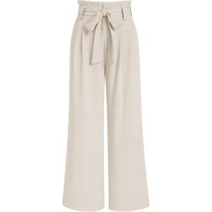 imageLILLUSORY Wide Leg Dress Pants Womens Paperbag High Waisted Business Casual Trousers with Removable BeltOffwhite