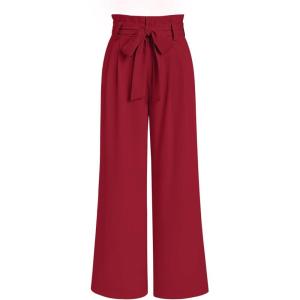 imageLILLUSORY Wide Leg Dress Pants Womens Paperbag High Waisted Business Casual Trousers with Removable BeltRed