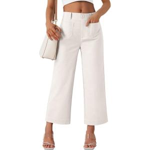 imageLILLUSORY Womens Linen Pants Lightweight Summer Wide Leg Cropped Capris PantsApricot