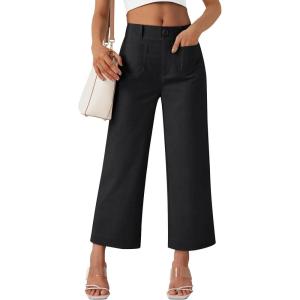 imageLILLUSORY Womens Linen Pants Lightweight Summer Wide Leg Cropped Capris PantsBlack