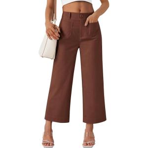 imageLILLUSORY Womens Linen Pants Lightweight Summer Wide Leg Cropped Capris PantsBrick Red