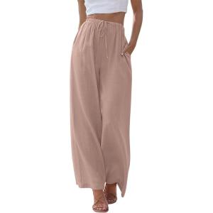 imageLILLUSORY Womens Linen Summer Palazzo Pants Flowy Wide Leg Beach Pants with PocketsDusty Pink
