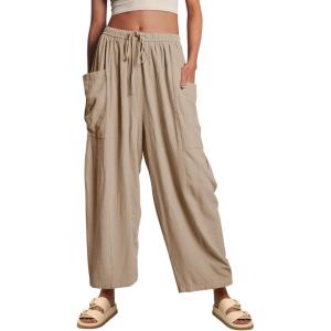 imageLILLUSORY Womens Linen Wide Leg Pants 2025 Casual Loose Lightweigt Beach Palazzo Harem PantsKhaki