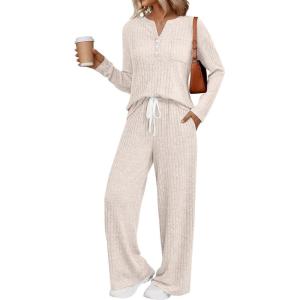 imageLILLUSORY Womens 2 Piece Lounge Sets Fall Outfits Henley Neck Sweater 2025 Matching Sweat Suits Comfy Pajamas Clothes Pockets