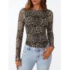 imageLILLUSORY Boat Neck DoubleLayer Lace Long Sleeve Sheer Floral Mesh Going Out Tops Fall Fashion Outfits 2025Leopard Print