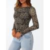 imageLILLUSORY Boat Neck DoubleLayer Lace Long Sleeve Sheer Floral Mesh Going Out Tops Fall Fashion Outfits 2025Leopard Print