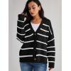 imageLILLUSORY Cardigan Sweaters for Women 2025 Early Fall Fashion Oversized Lightweight Sweater V Neck Knit Work Casual Outfits Clothes Button Tops Shirts BlousesStriped Black