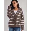 imageLILLUSORY Cardigan Sweaters for Women 2025 Early Fall Fashion Oversized Lightweight Sweater V Neck Knit Work Casual Outfits Clothes Button Tops Shirts BlousesStriped Nutmeg