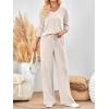 imageLILLUSORY Lounge Sets for Women 2 Piece Cute Long Sleeve V Neck Tops Pajama Pants Pjs Sets Sleepwears Fall Clothes OutfitsApricot