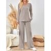 imageLILLUSORY Lounge Sets for Women 2 Piece Cute Long Sleeve V Neck Tops Pajama Pants Pjs Sets Sleepwears Fall Clothes OutfitsBeige