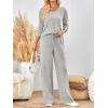 imageLILLUSORY Lounge Sets for Women 2 Piece Cute Long Sleeve V Neck Tops Pajama Pants Pjs Sets Sleepwears Fall Clothes OutfitsLightgrey