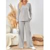 imageLILLUSORY Lounge Sets for Women 2 Piece Cute Long Sleeve V Neck Tops Pajama Pants Pjs Sets Sleepwears Fall Clothes OutfitsLightgrey
