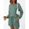 imageLILLUSORY Lounge Sets for Women Two Piece Sweat Short Set Pajama Matching Outfits with Pocket 2025 Fall Fashion ClothesGreen