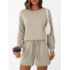 imageLILLUSORY Lounge Sets for Women Two Piece Sweat Short Set Pajama Matching Outfits with Pocket 2025 Fall Fashion ClothesKhaki