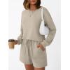imageLILLUSORY Lounge Sets for Women Two Piece Sweat Short Set Pajama Matching Outfits with Pocket 2025 Fall Fashion ClothesKhaki