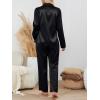 imageLILLUSORY Satin Silk Pajama Set for Women Fall 2 Piece Button Up Side Slit Matching Pjs Cute Long Sleeve Lounge Shirts PantsBlack