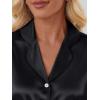 imageLILLUSORY Satin Silk Pajama Set for Women Fall 2 Piece Button Up Side Slit Matching Pjs Cute Long Sleeve Lounge Shirts PantsBlack