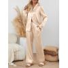 imageLILLUSORY Satin Silk Pajama Set for Women Fall 2 Piece Button Up Side Slit Matching Pjs Cute Long Sleeve Lounge Shirts PantsGold