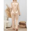 imageLILLUSORY Satin Silk Pajama Set for Women Fall 2 Piece Button Up Side Slit Matching Pjs Cute Long Sleeve Lounge Shirts PantsGold