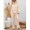 imageLILLUSORY Satin Silk Pajama Set for Women Fall 2 Piece Button Up Side Slit Matching Pjs Cute Long Sleeve Lounge Shirts PantsGold
