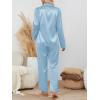 imageLILLUSORY Satin Silk Pajama Set for Women Fall 2 Piece Button Up Side Slit Matching Pjs Cute Long Sleeve Lounge Shirts PantsLight Blue