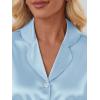 imageLILLUSORY Satin Silk Pajama Set for Women Fall 2 Piece Button Up Side Slit Matching Pjs Cute Long Sleeve Lounge Shirts PantsLight Blue