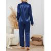 imageLILLUSORY Satin Silk Pajama Set for Women Fall 2 Piece Button Up Side Slit Matching Pjs Cute Long Sleeve Lounge Shirts PantsNavy