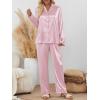 imageLILLUSORY Satin Silk Pajama Set for Women Fall 2 Piece Button Up Side Slit Matching Pjs Cute Long Sleeve Lounge Shirts PantsPink