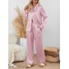 imageLILLUSORY Satin Silk Pajama Set for Women Fall 2 Piece Button Up Side Slit Matching Pjs Cute Long Sleeve Lounge Shirts PantsPink