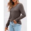 imageLILLUSORY V Neck Lightweight Sweaters for Women 2025 Fall Outfits Long Sleeve Knit Pullover Tops Trendy FashionNutmeg