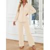 imageLILLUSORY Womens Cotton Pajamas Sets Long Sleeve Lounge Warm Sleepwear 2 pieces Fall Clothes With PocketsBeige