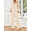 imageLILLUSORY Womens Cotton Pajamas Sets Long Sleeve Lounge Warm Sleepwear 2 pieces Fall Clothes With PocketsBeige