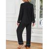 imageLILLUSORY Womens Cotton Pajamas Sets Long Sleeve Lounge Warm Sleepwear 2 pieces Fall Clothes With PocketsBlack