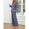 imageLILLUSORY Womens Cotton Pajamas Sets Long Sleeve Lounge Warm Sleepwear 2 pieces Fall Clothes With PocketsBlue