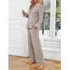 imageLILLUSORY Womens Cotton Pajamas Sets Long Sleeve Lounge Warm Sleepwear 2 pieces Fall Clothes With PocketsBrown