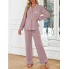 imageLILLUSORY Womens Cotton Pajamas Sets Long Sleeve Lounge Warm Sleepwear 2 pieces Fall Clothes With PocketsCoral