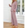 imageLILLUSORY Womens Cotton Pajamas Sets Long Sleeve Lounge Warm Sleepwear 2 pieces Fall Clothes With PocketsCoral