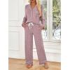 imageLILLUSORY Womens Cotton Pajamas Sets Long Sleeve Lounge Warm Sleepwear 2 pieces Fall Clothes With PocketsCoral