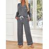 imageLILLUSORY Womens Cotton Pajamas Sets Long Sleeve Lounge Warm Sleepwear 2 pieces Fall Clothes With PocketsDark Grey