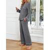 imageLILLUSORY Womens Cotton Pajamas Sets Long Sleeve Lounge Warm Sleepwear 2 pieces Fall Clothes With PocketsDark Grey