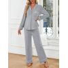 imageLILLUSORY Womens Cotton Pajamas Sets Long Sleeve Lounge Warm Sleepwear 2 pieces Fall Clothes With PocketsLight Grey