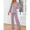 imageLILLUSORY Womens Cotton Pajamas Sets Long Sleeve Lounge Warm Sleepwear 2 pieces Fall Clothes With PocketsPink