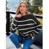 imageLILLUSORY Womens Cropped Striped Sweater Casual Pullover Ribbed Knit Cute Crewneck SweatersBlack