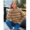 imageLILLUSORY Womens Cropped Striped Sweater Casual Pullover Ribbed Knit Cute Crewneck SweatersKhaki