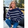 imageLILLUSORY Womens Cropped Striped Sweater Casual Pullover Ribbed Knit Cute Crewneck SweatersNavy Blue