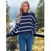 imageLILLUSORY Womens Cropped Striped Sweater Casual Pullover Ribbed Knit Cute Crewneck SweatersNavy Blue