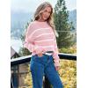 imageLILLUSORY Womens Cropped Striped Sweater Casual Pullover Ribbed Knit Cute Crewneck SweatersPink