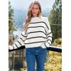 imageLILLUSORY Womens Cropped Striped Sweater Casual Pullover Ribbed Knit Cute Crewneck SweatersWhiteblack